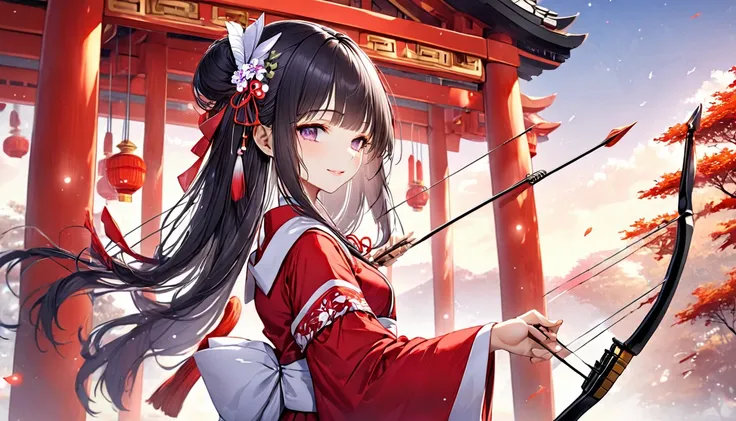 (beautiful and delicate),
(master anatomy right arm is extended forward along with the hand holding the detailed long divine bow), (panoramic, profile:1.3), ((Shooting with a bow and arrow style))
solo:2,
(best beautiful blunt bangs and straight)
(best bea...