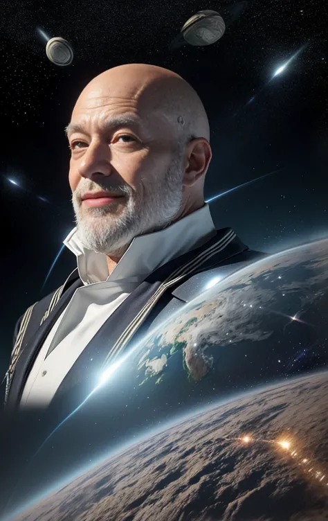 man arafael with beard and white shirt and tie, portrait of Jeff Bezos, metabaron, Portrait of an AI astronaut, Promotional portrait, Patrick Stewart, star citizen digital art, Ricardo Garriott, photo still, inspired by Johfra Bosschart, lef Alexander Kuch...