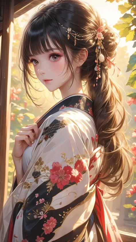 masterpiece, Best quality, high resolution, 1 Girl 22 Hair Accessories, kimono 