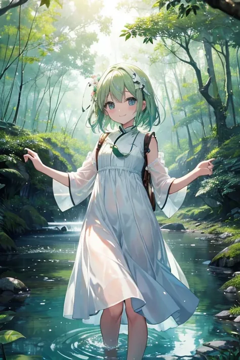 tree々Extends long from the water surface、Filling the forest with a gentle green light、The girl in the pure white dress had a smile on her beautiful face.。Finally we arrived。This is the view I&#39;ve always dreamed of。