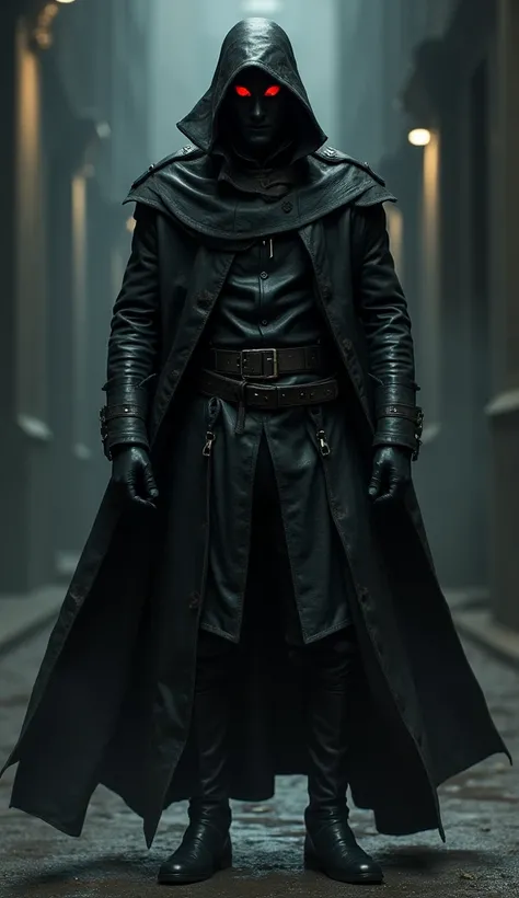 Guy with Red Eyes in full Leather, Leather Gloves, Leather Boots, Leather Coat 