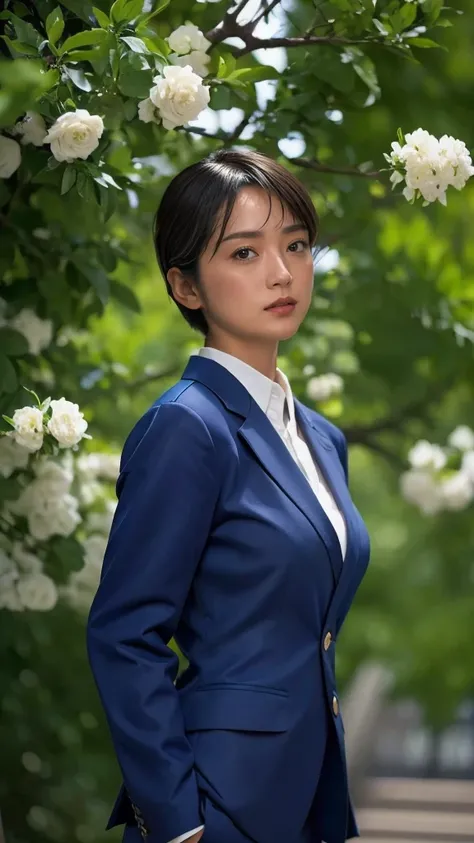 High resolution、masterpiece、Textured Skin、High image quality、超High resolution、Very detailed、woman、Look at, low length、Large Breasts、Anatomically correct, Short Hair、Japanese high school navy blue blazer uniform、