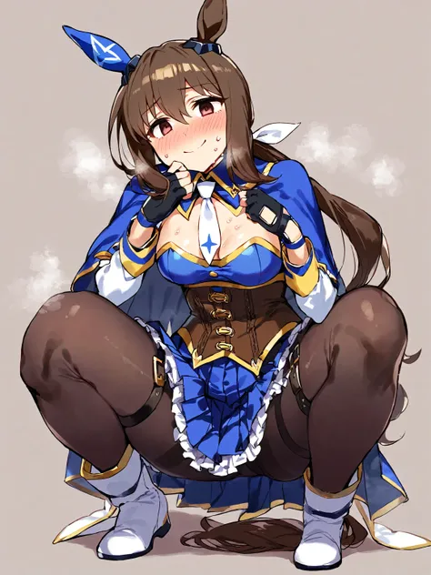 admire vega (umamusume),  admire vega \(umamusume\),(darkbrown hair),pretty face,(empty eyes),(smile),(furrowed eyebrows),full f...