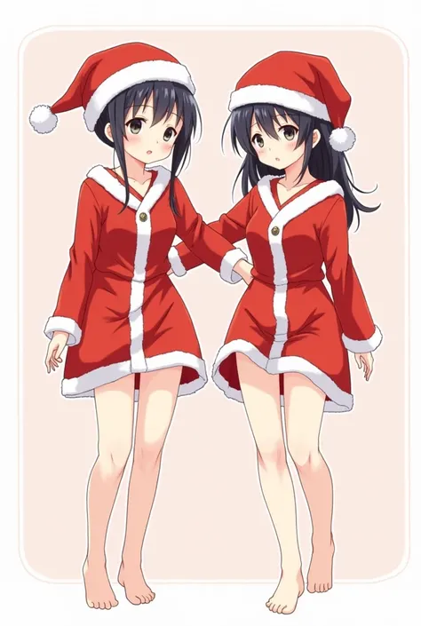 Anime Elementary School Twins、Santa Claus Costume、I&#39;Not wearing pants。No underwear、Round ass、双子ともNo underwearお尻丸見え