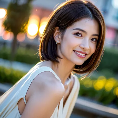 (Realistic, 超Realistic:1.4), 16K HDR, High resolution,(Wine Glasses),(Wine bottle),(Champagne glasses),Age 33,36 years old,Happy smile、short hair,The best smile、Japanese actress,so beautiful(It looks like the real thing),dress、red wine、White Wine、Sparkling...