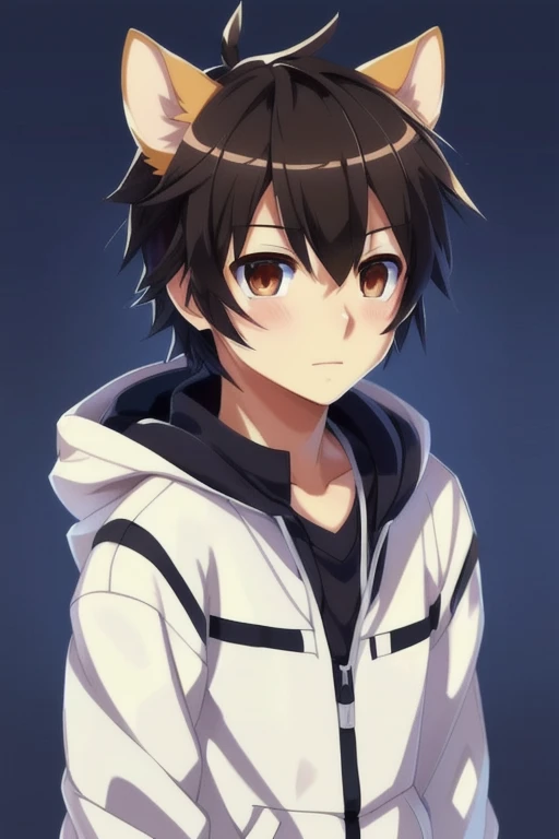 anime boy with brown eyes and a white jacket with a hoodie, makoto shinkai ( apex legends ), anime moe artstyle, anime boy, anime style portrait, kawaii realistic portrait, high quality anime artstyle, cute anime face, makoto, profile picture 1024px, young...