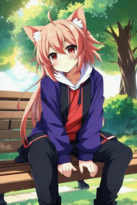 anime character sitting on a bench in a park with trees, anime moe artstyle, anime boy, in anime style, inime style, high quality anime artstyle, anime style. 8k, anime style 4 k, anime style character, cute anime catgirl, anime cat, anime artstyle, anime ...