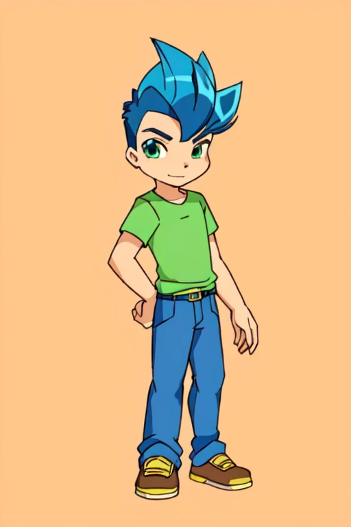 drawing of a boy with a green shirt and blue jeans, full body portrait of a short!, single character full body, !!full body portrait!!, official fanart, character full body portrait, full body character portrait, full body illustration, fullbody portrait, ...