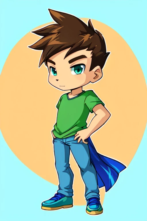 drawing of a boy with a green shirt and blue jeans, full body portrait of a short!, single character full body, !!full body portrait!!, official fanart, character full body portrait, full body character portrait, full body illustration, fullbody portrait, ...