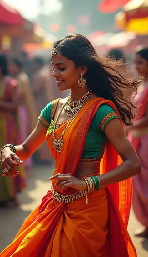 A Indian 25y old girl dance in market play Garba is a ritualistic and devotional dance that is performed on the occasion of the Hindu festival of Navaratri, which is dedicated to the worship of the feminine energy or Shakti. Looking hot