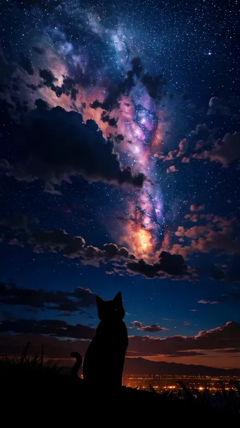 Universe，null，meteor，town，Flowing Clouds，cat，silhouette，