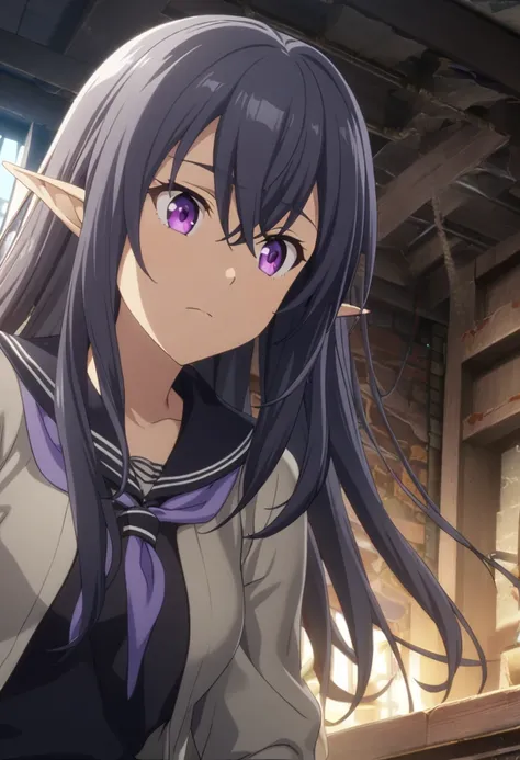 1boy, long hair, navy hair, purple eyes, dark elf, CG, screenshot