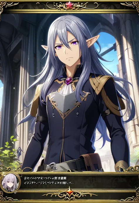 1boy, long hair, navy hair, purple eyes, dark elf, male, CG, screenshot