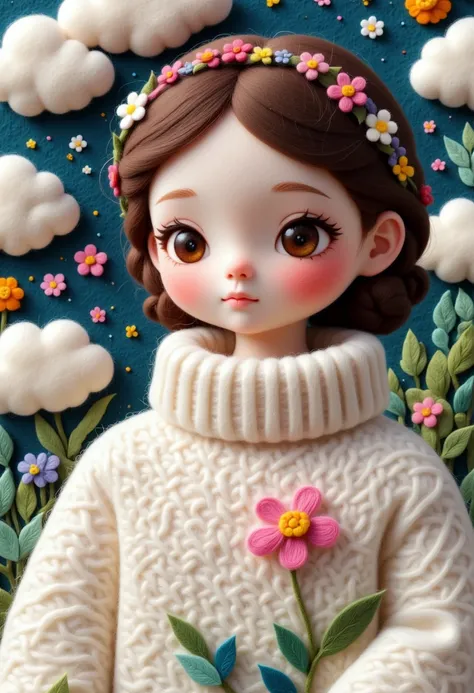 Close-up of a woman，She was wearing a sweater with a brooch, Zofia Stryjenska&#39;s ultra-detailed paintings, Featured on polycount, Simple Art, cute的详细插画, cute的十足目, cute, cute多彩迷人, cute又异想天开, polymer clay, Felt, Whimsical Fox, 异想天开又cute