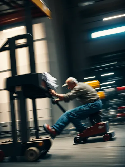 Forklift and old man
 , ( soft focus , Shallow focus , soft light) , (tail slide blur , burnout , spin turn , drift)