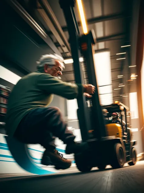 Forklift and old man
 , ( soft focus , Shallow focus , soft light) , (tail slide blur , burnout , spin turn , drift)