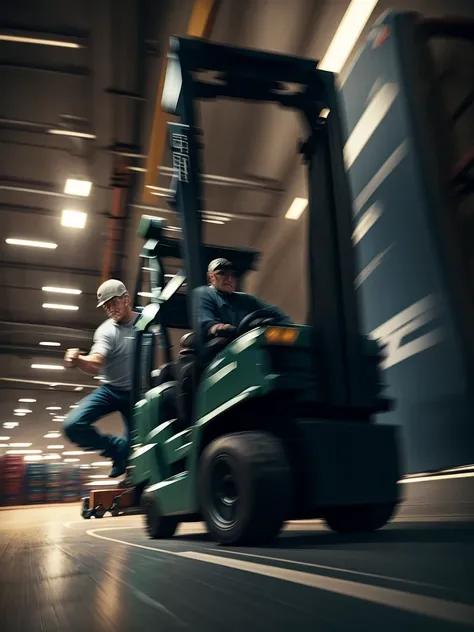 Forklift and old man
 , ( soft focus , Shallow focus , soft light) , (tail slide blur , burnout , spin turn , drift)