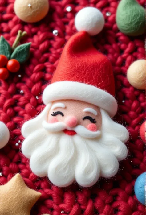 Santa Claus Brooch。Close-up of felt brooch on sweater