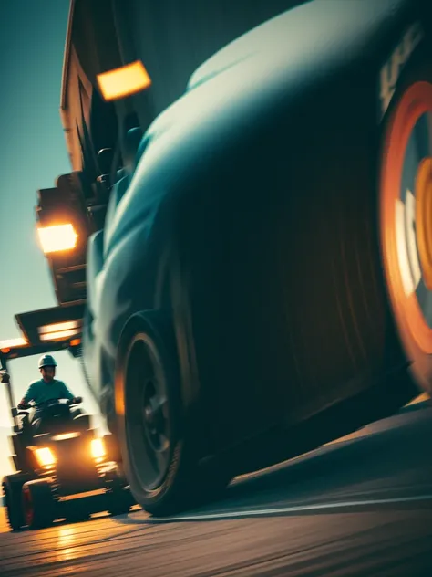 Forklift and old man
 , ( soft focus , Shallow focus , soft light) , (tail slide blur , burnout , spin turn , drift)