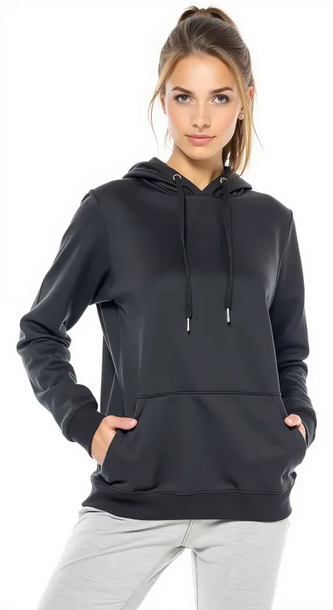 a woman in a black hoodie and grey leggings, girl wearing hoodie, hoody, black hoodie, wearing hoodie, wearing a black hoodie, wearing sweatshirt, hoody woman explorer, hoodie, sports clothing, blue hoodie, wearing a blue hoodie, hooded, sport clothing, in...