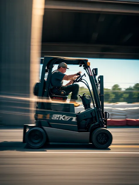 forklift and old man
 , ( soft focus , shallow focus , soft light) , tail slide blur , drift , cardrifting