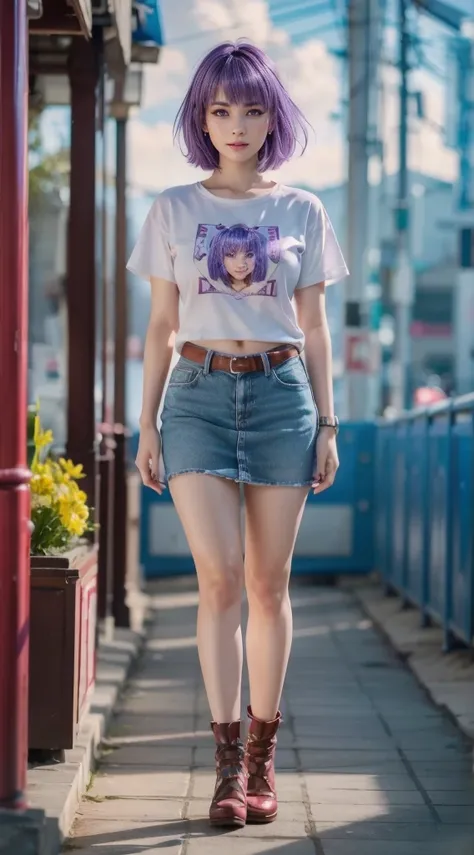 Ayane, purple hair, (best quality, ultra-detailed), (realistic:1.37), beautiful and detailed face, ultra-realistic texture, delicate face, delicate body, red lipstick, long-lasting colors. high definition, 8K. expression with a sexy look