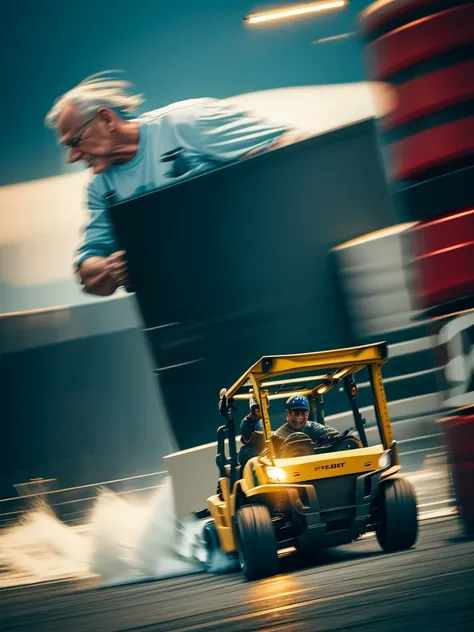 Forklift and old man
 , ( soft focus , Shallow focus , soft light) , tail slide blur , drift , cardrifting