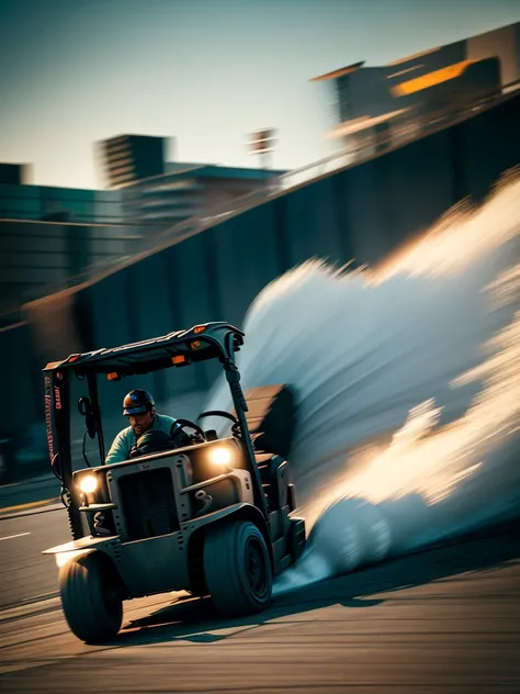 forklift and old man
 , ( soft focus , shallow focus , soft light) , tail slide blur , drift , cardrifting