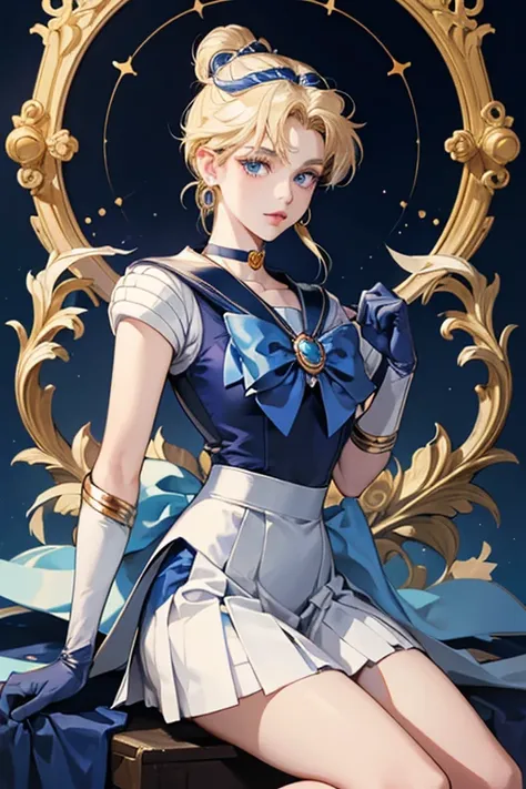 Haruka is an older teenage girl with short, pale blond hair and dark blue eyes. Her dominant color was navy blue (tiara gem, her collar, choker, gloves, back waist bow, and skirt) and her accent color was yellow (front bow). She wore on both earlobes each ...