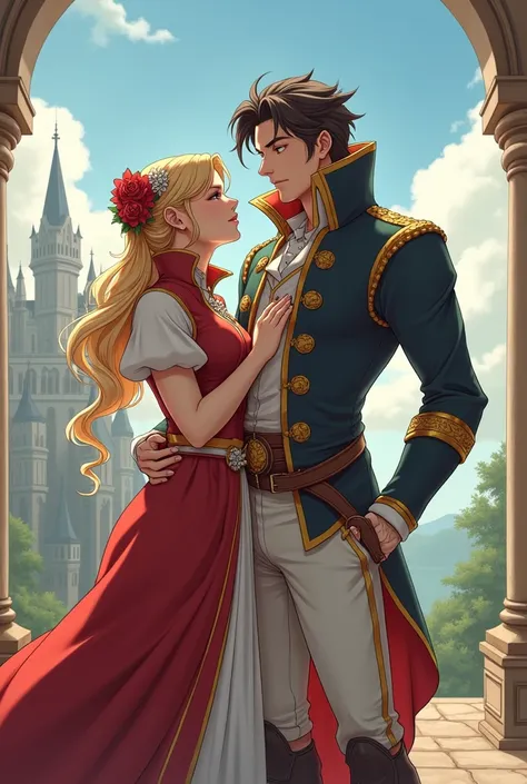 Fire Emblem Prince wearing a Massive Popped Collar Polo with a collar so high its taller than his head with his Girlfriend