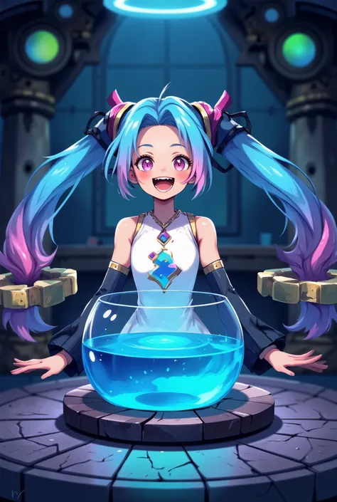 (masterpiece、Best Quality、Best Quality、Official Art、Beautiful and beautiful:1.2)、(One person:1.3)Hatsune Miku、Twin tails,Beautiful breasts,masterpiece, High resolution, Beautiful girl in anime style, In a dirty Erlenmeyer flask, Immersed in liquid, Homuncu...