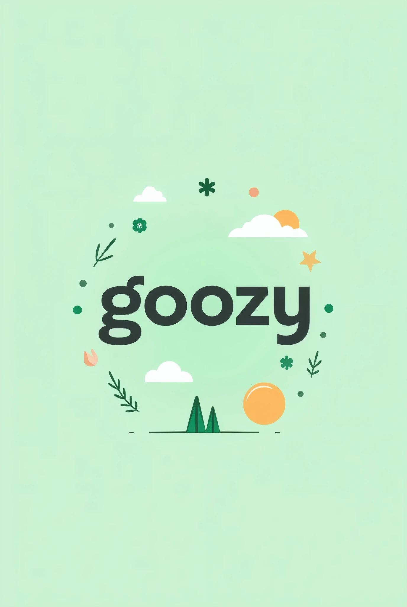 The word "GOOZY" in white on a natural pastel green background. It&#39;s for an app icon, so it has to be flat. You can have some location decoration and be inspired by Wix or Vinted fonts