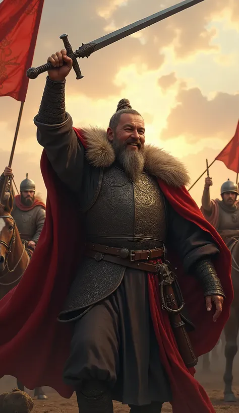 Genghis Khan wins the war, with happy soldiers