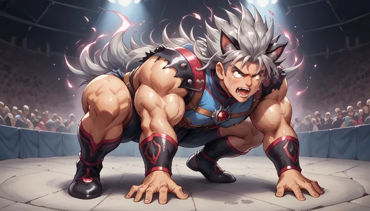 toei animation style,(((huge muscles))),confront the enemy,hyunckel,handsome,good looking,crying face,silver hair,,8k,high defin...