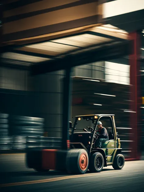 forklift and old man
 , ( soft focus , shallow focus , dim light) , tail slide blur , drift , cardrifting , tail light blur