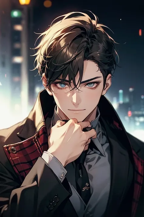 (High resolution:1.2), masterpiece, 1boy, 1male, black-haird, cyberpunk, full figure, short stylish hair, masterpiece,in anime style, no beard. (Realistic:1.37),(bokeh,Vivid colors,Studio lighting),(sharp focus),(average:1.1),beautiful and detailed eyes, c...