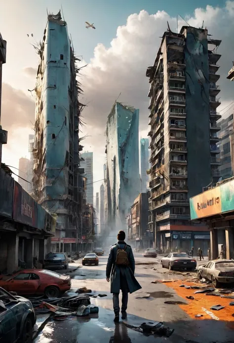 Create an image for the cover of Chapter 6 of the book 2067, where a futuristic city is depicted completely destroyed, due to a virtual reality game that has contaminated peoples minds. The image should convey the feeling of chaos, desolation and destructi...