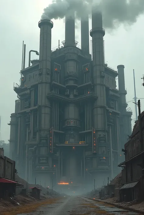 A massive futuristic factory seen from the outside