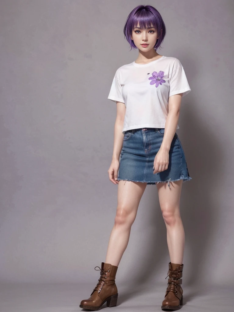 Ayane, purple hair, (best quality, ultra-detailed), (realistic:1.37), beautiful and detailed face, ultra-realistic texture, delicate face, delicate body, red lipstick, long-lasting colors. high definition, 8K. expression with a sexy look