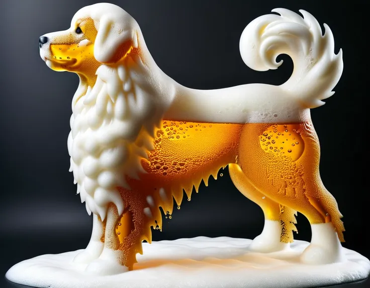 photo of golden retriever made of foamy beer, masterpiece, best quality, ultra high detailes, intricate details, intricate detai...