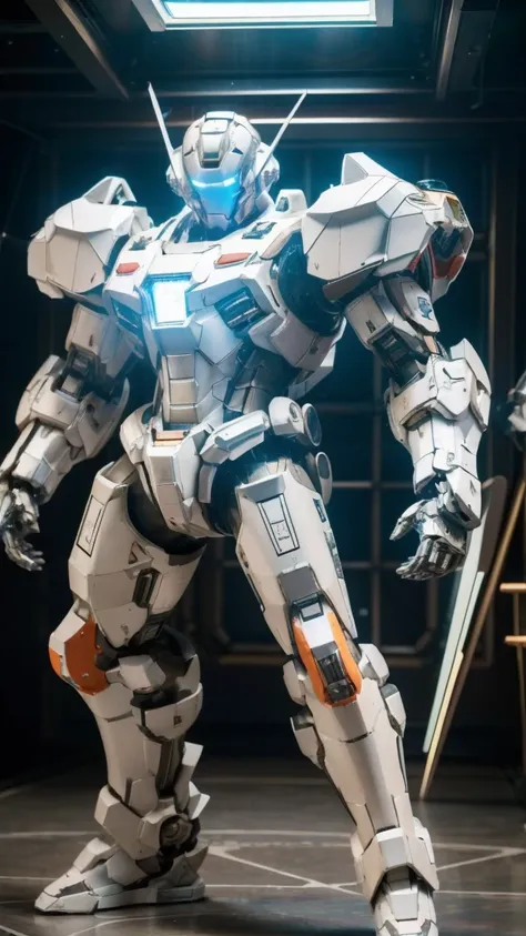 full-body image of a white iron man,((giant robot)), full metal armor, realistic, photorealistic, high quality, 8k, very detaile...