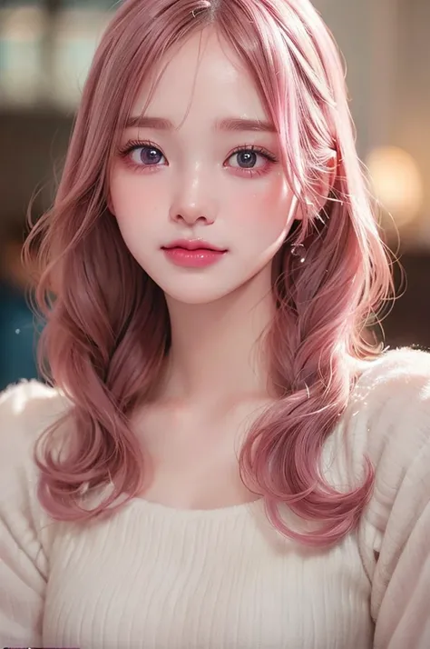 Detailed close-up of girls face, splashed with white water. Pink hair, bob cut, loose curls, slightly parted sensual lips, dripping saliva, one eye closed in ecstasy, soft skin, glowing highlights, natural lighting, photorealistic, cinematic, highly detail...