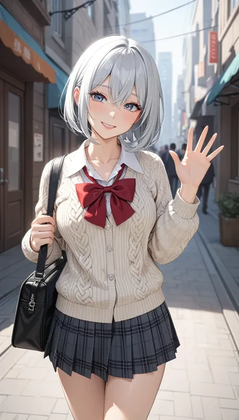 1girl, (full body), 18yo, (shiny silver hair:1.2), (bob cut, bang between eyes, beautiful hair), (glossy silver eyes:1.5), (beau...