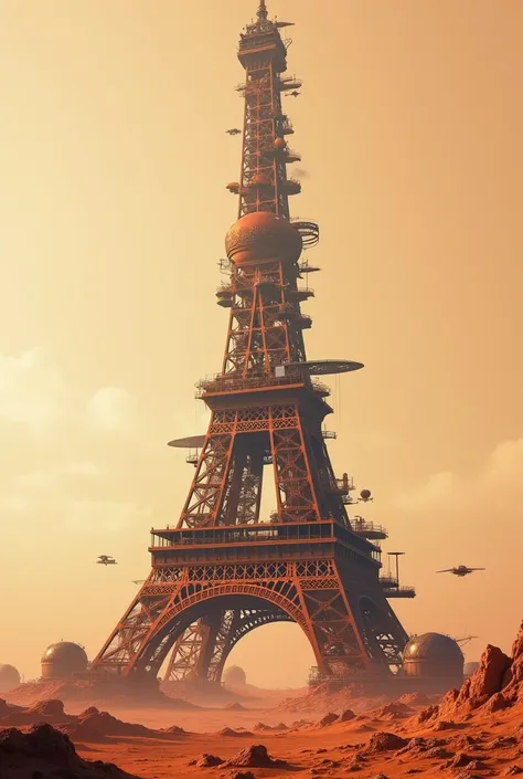 The Eiffel Tower on Mars but as if it were a city 
