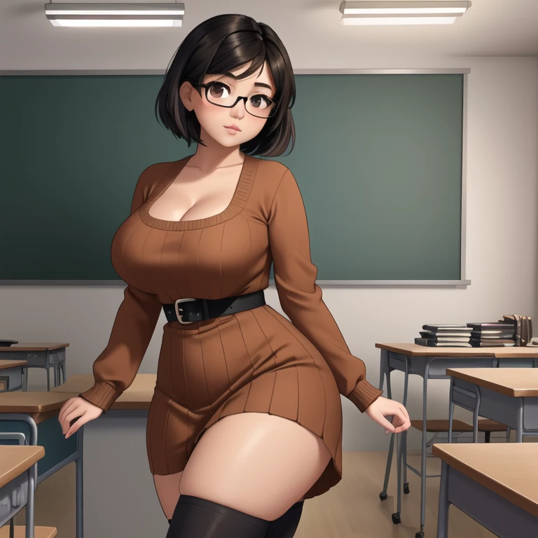 a cute petite short skinny slightly curvy emo mexican girl, short wild volumetric hair, one wearing glasses, beautiful detailed ...