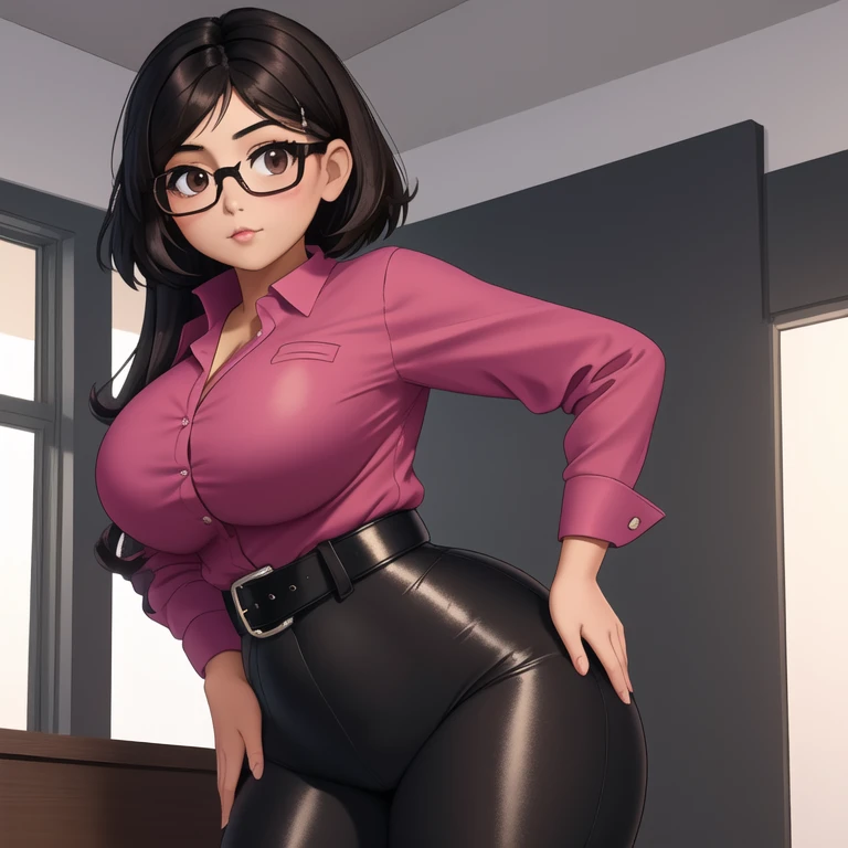 a cute petite short skinny slightly curvy emo mexican girl, short wild volumetric hair, one wearing glasses, beautiful detailed ...