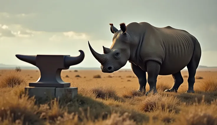 far view of a rhino beside anvil