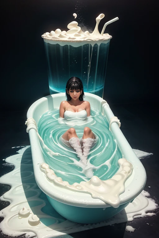 abstract art, ( surrealism ) a surreal scene a foam world, bath tub foam, a mix between phoebe cates and stoya-v2, surrounded wi...