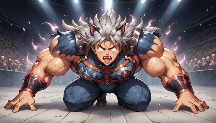 toei animation style,full body,(((huge muscles))),confront the enemy,hyunckel,handsome,good looking,crying face,silver hair,,8k,...