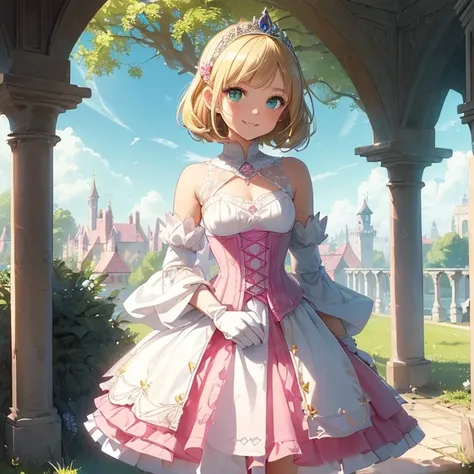 Masterpiece, high fantasy artwork, HD, epic fantasy art, high fantasy genre, high quality, carefuly detailed, high resolution, very detailed features and textures, solo character.
{{(A 13-years-old human girl princess:(she has: fair skin. very short blonde...